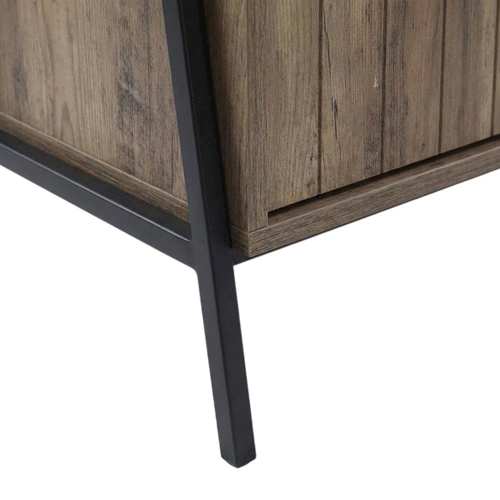 Industrial TV Stand in Rustic Oak & Black Finish with MDF, Metal, Veneer. Picture 6