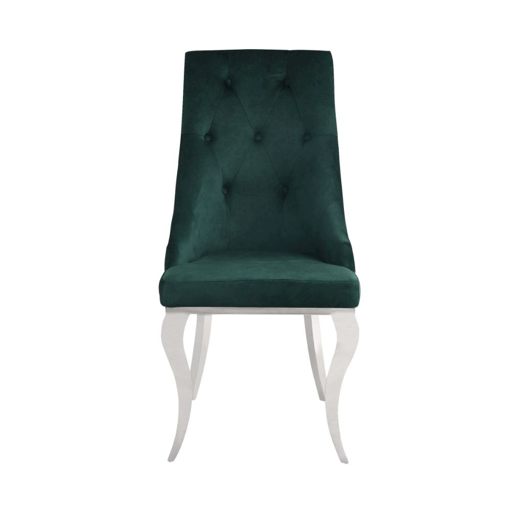 Dekel Side Chair (Set-2) Green Fabric & Stainless Steel. Picture 2