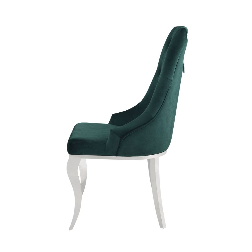 Dekel Side Chair (Set-2) Green Fabric & Stainless Steel. Picture 3