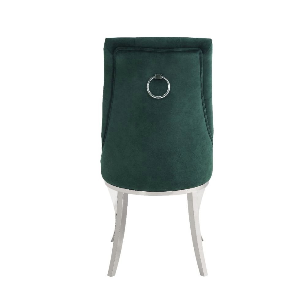 Dekel Side Chair (Set-2) Green Fabric & Stainless Steel. Picture 4
