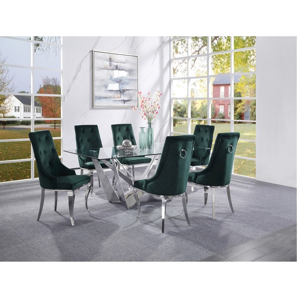 Dekel Side Chair (Set-2) Green Fabric & Stainless Steel. Picture 8