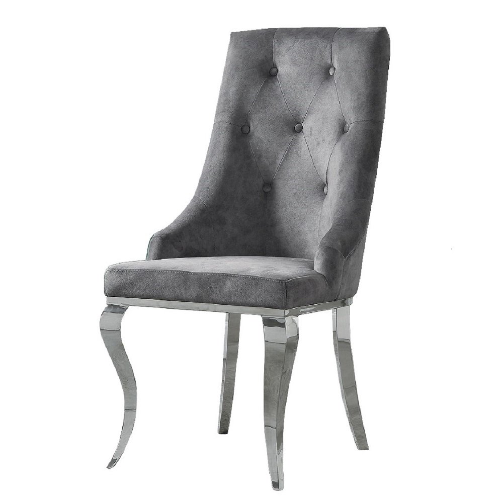 Dekel Side Chair (Set-2) Gray Fabric & Stainless Steel. Picture 2