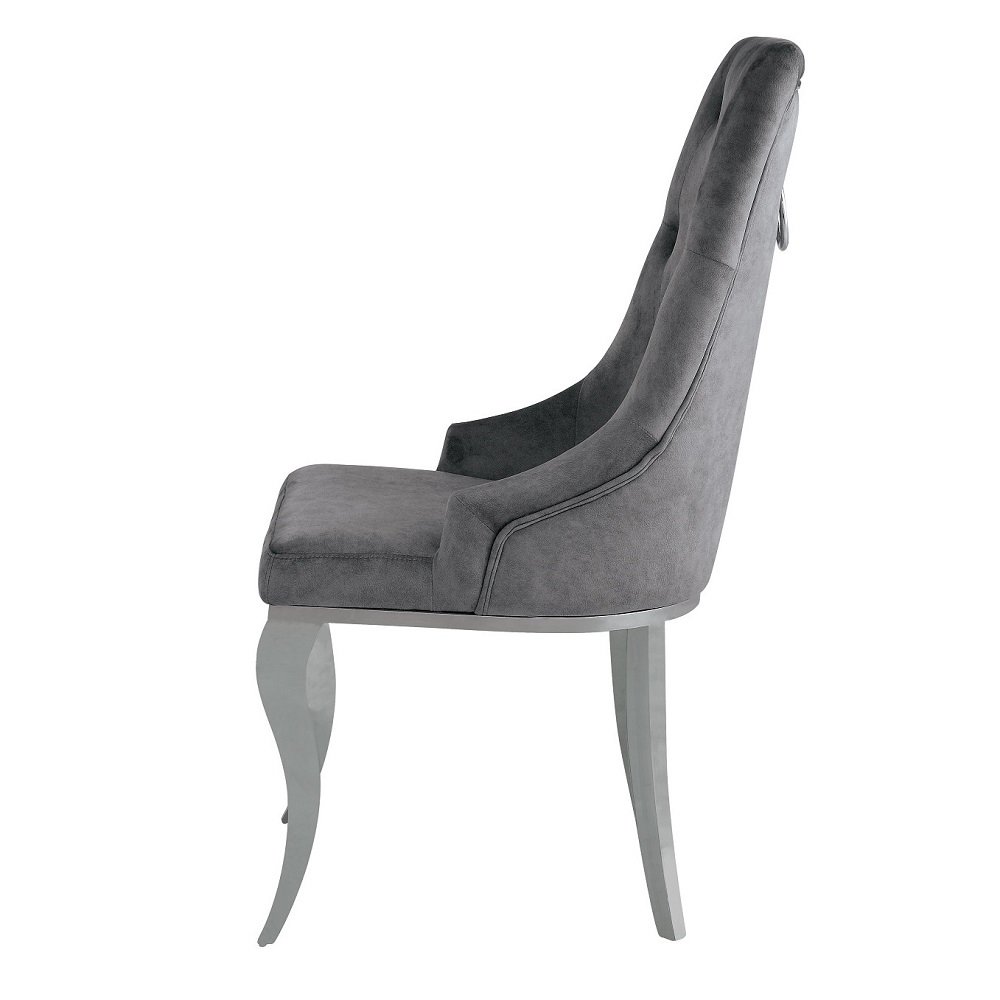 Dekel Side Chair (Set-2) Gray Fabric & Stainless Steel. Picture 4