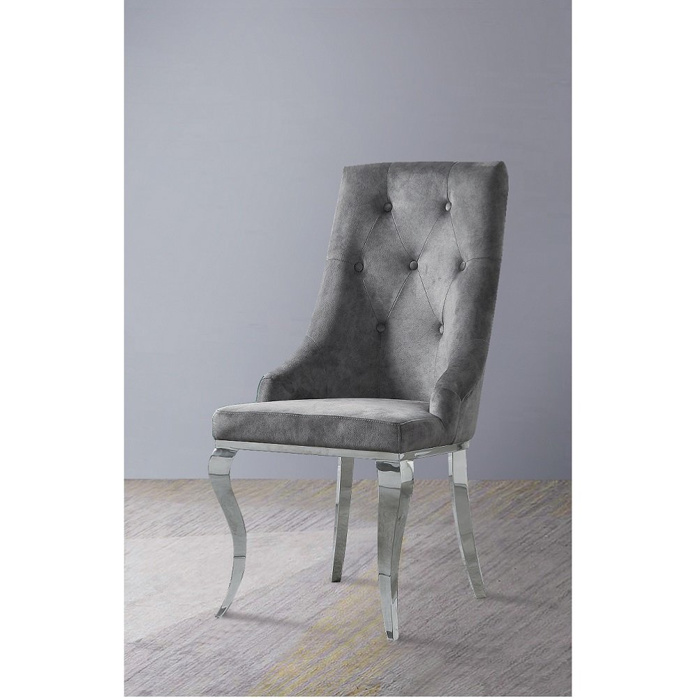 Dekel Side Chair (Set-2) Gray Fabric & Stainless Steel. Picture 1