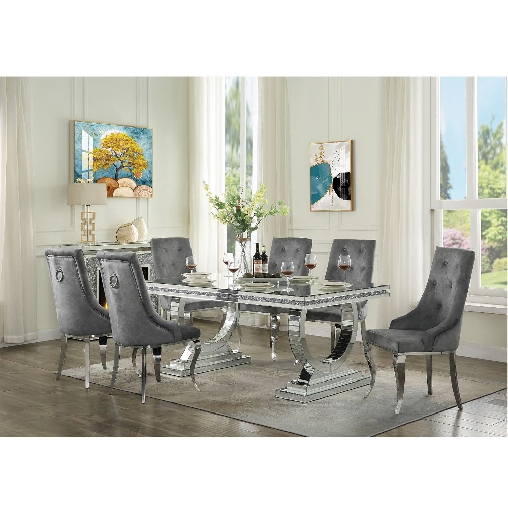 Dekel Side Chair (Set-2) Gray Fabric & Stainless Steel. Picture 6