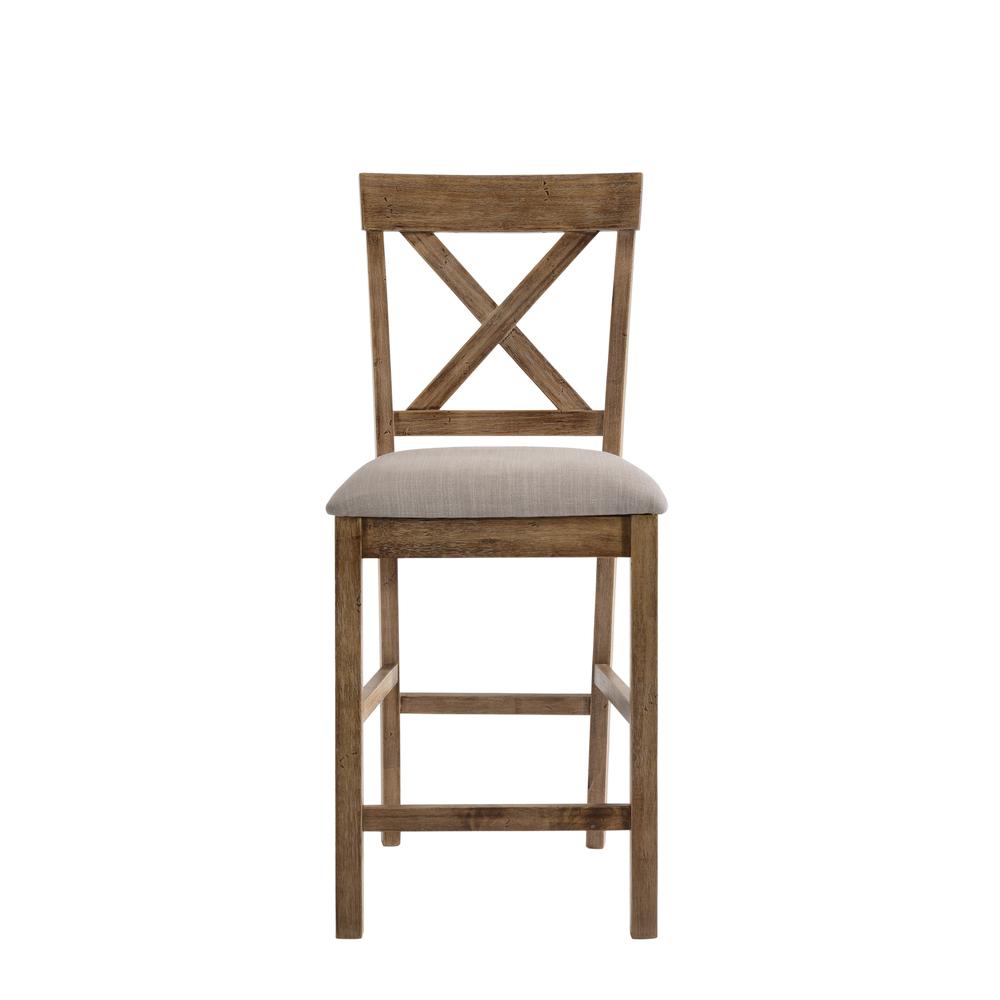 Martha II Counter Height Chair (Set-2) Tan Linen & Weathered Oak. Picture 3
