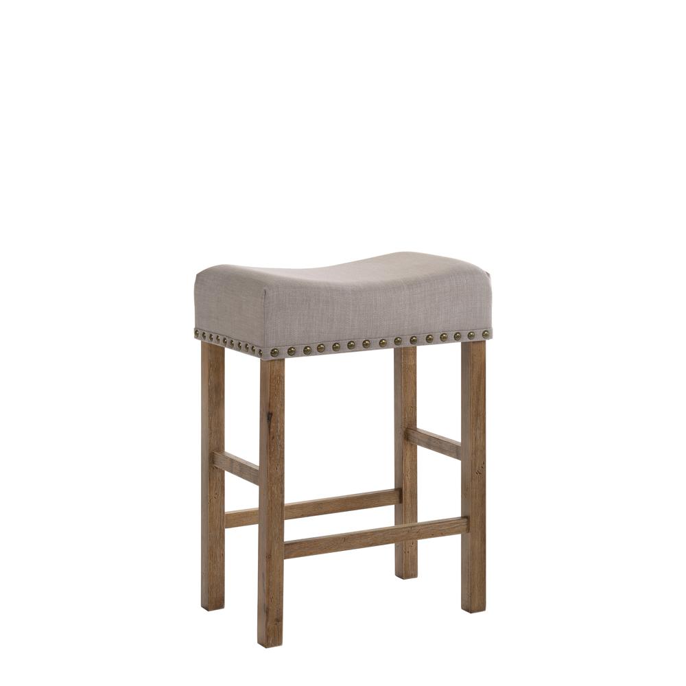 Martha II Counter Height Stool (Set-2) Tan Linen & Weathered Oak. Picture 1