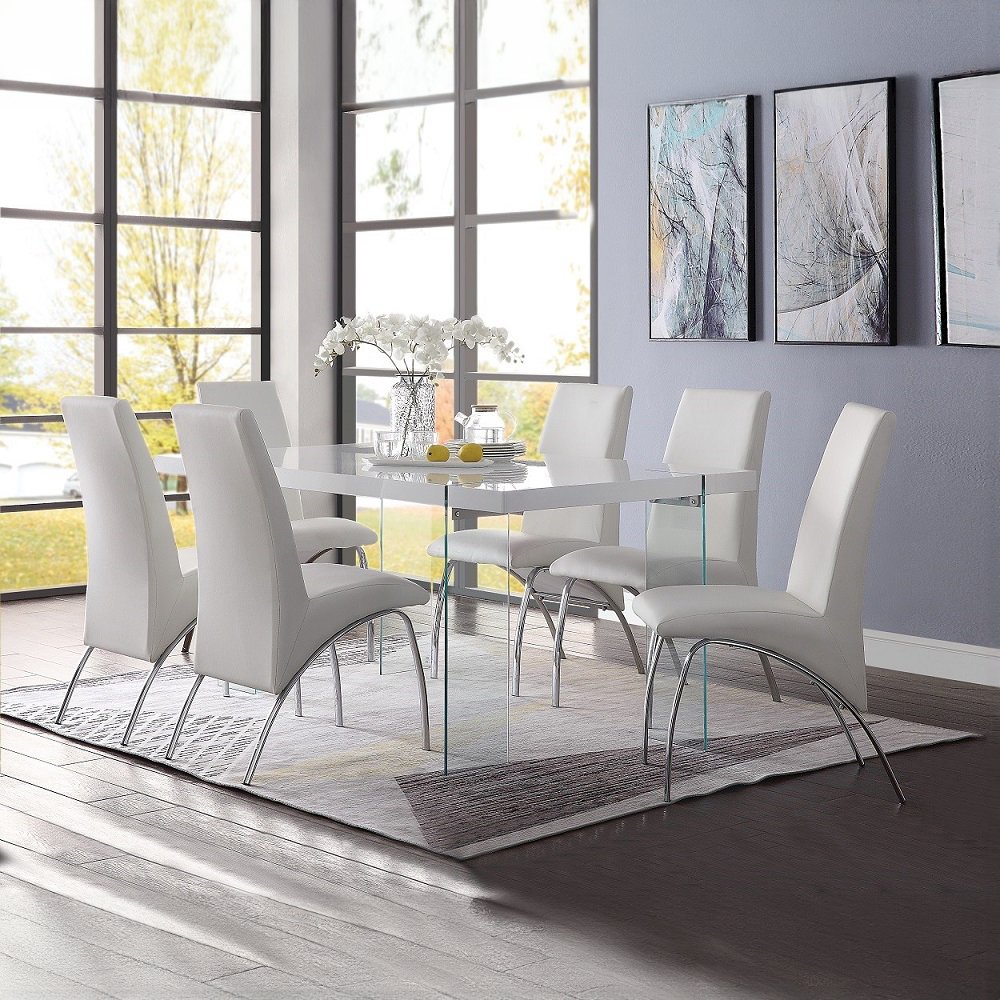 Pervis Side Chair (Set-2) White Synthetic Leather & Chrome. Picture 6