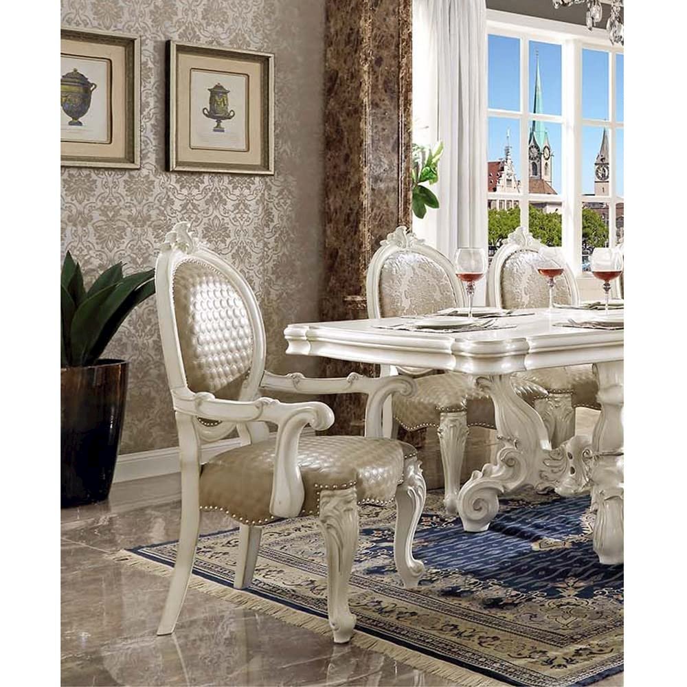 Versailles Arm Chair (Set-2) Synthetic Leather & Bone White. Picture 2