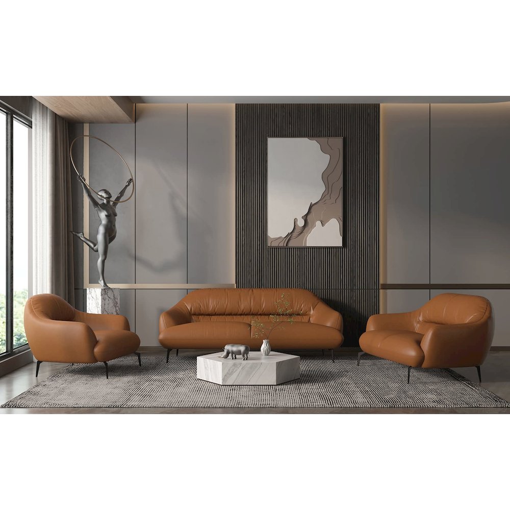 Leonia Loveseat Cognac Tan Top Grain Leather. Picture 6