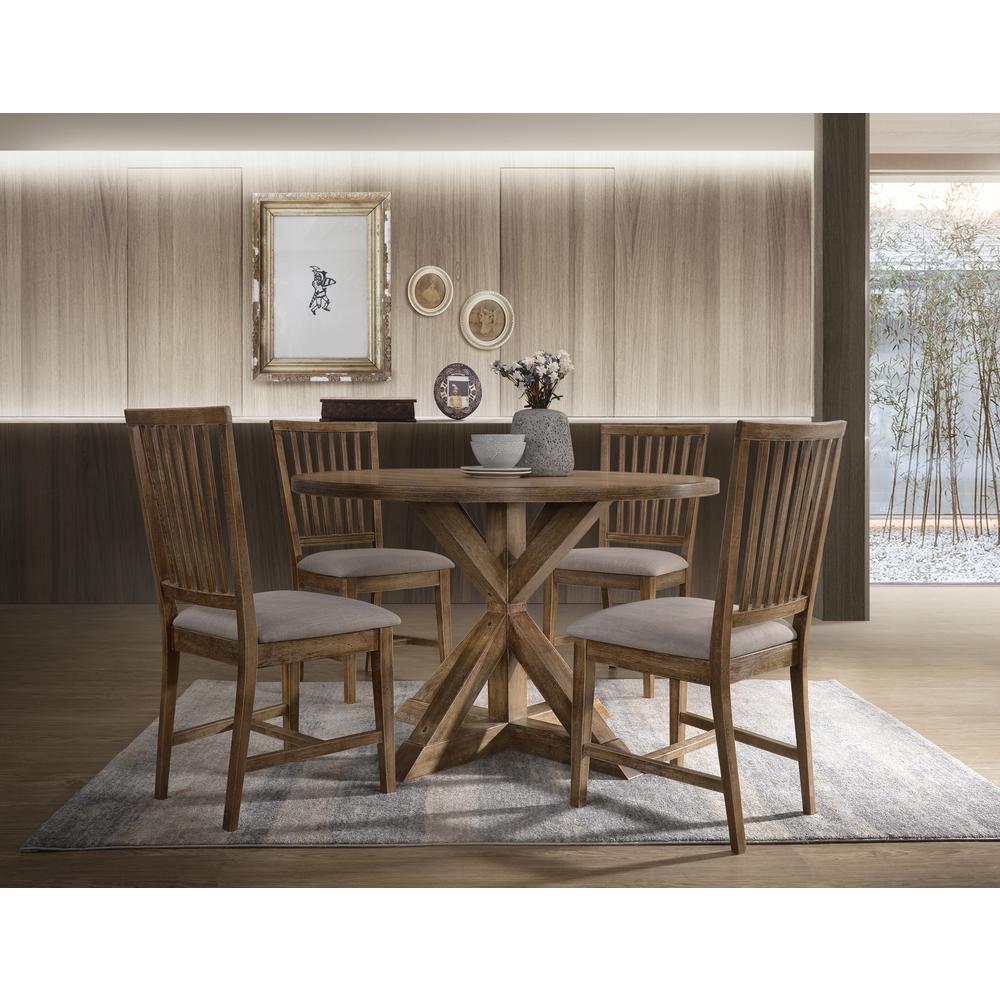 Side Chair (Set-2), Tan Linen & Weathered Oak. Picture 5