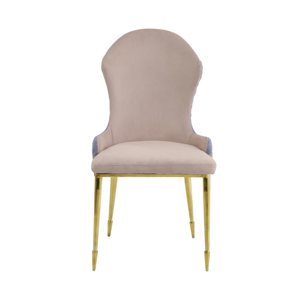 Caolan Side Chair (Set-2) Tan, Lavender Fabric & Gold. Picture 2