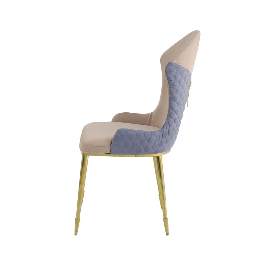 Caolan Side Chair (Set-2) Tan, Lavender Fabric & Gold. Picture 3