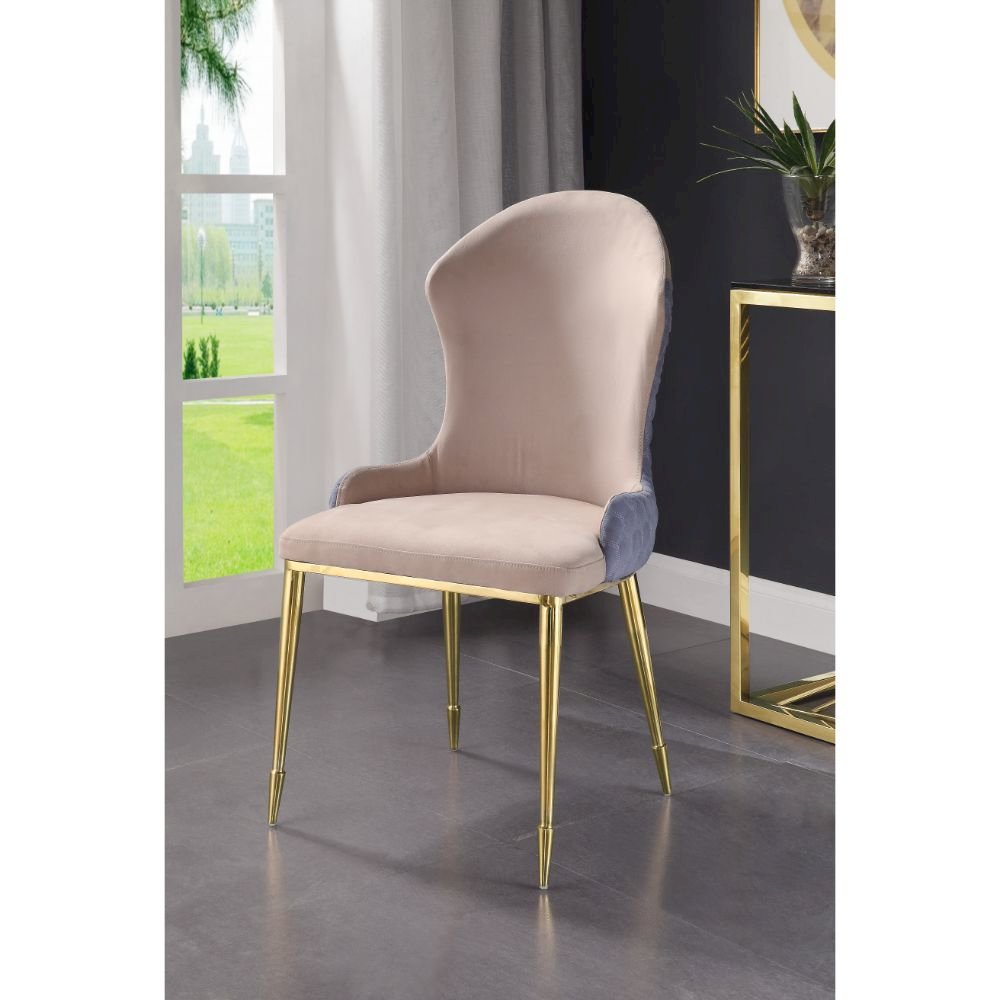 Caolan Side Chair (Set-2) Tan, Lavender Fabric & Gold. Picture 5
