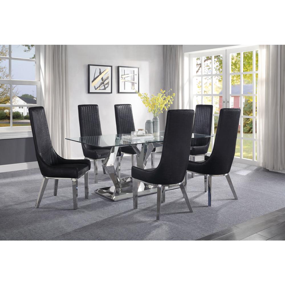ACME Gianna Dining Table, Clear Glass & Stainless Steel. Picture 2