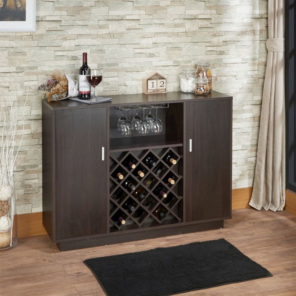 Hazen Server w/Wine Rack & Cup Holder Espresso. Picture 6