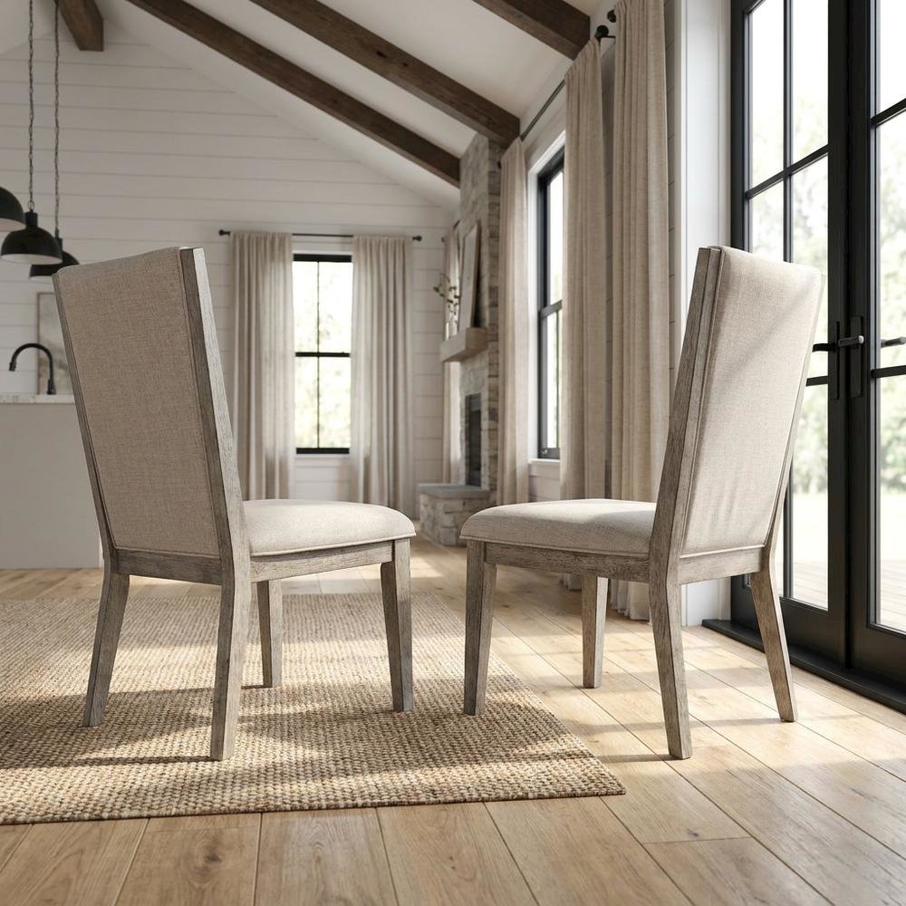 Fabric-Upholstered Armless Dining Side Chairs for Living Room, Fabric & Gray Oak, Set of 2. Picture 3