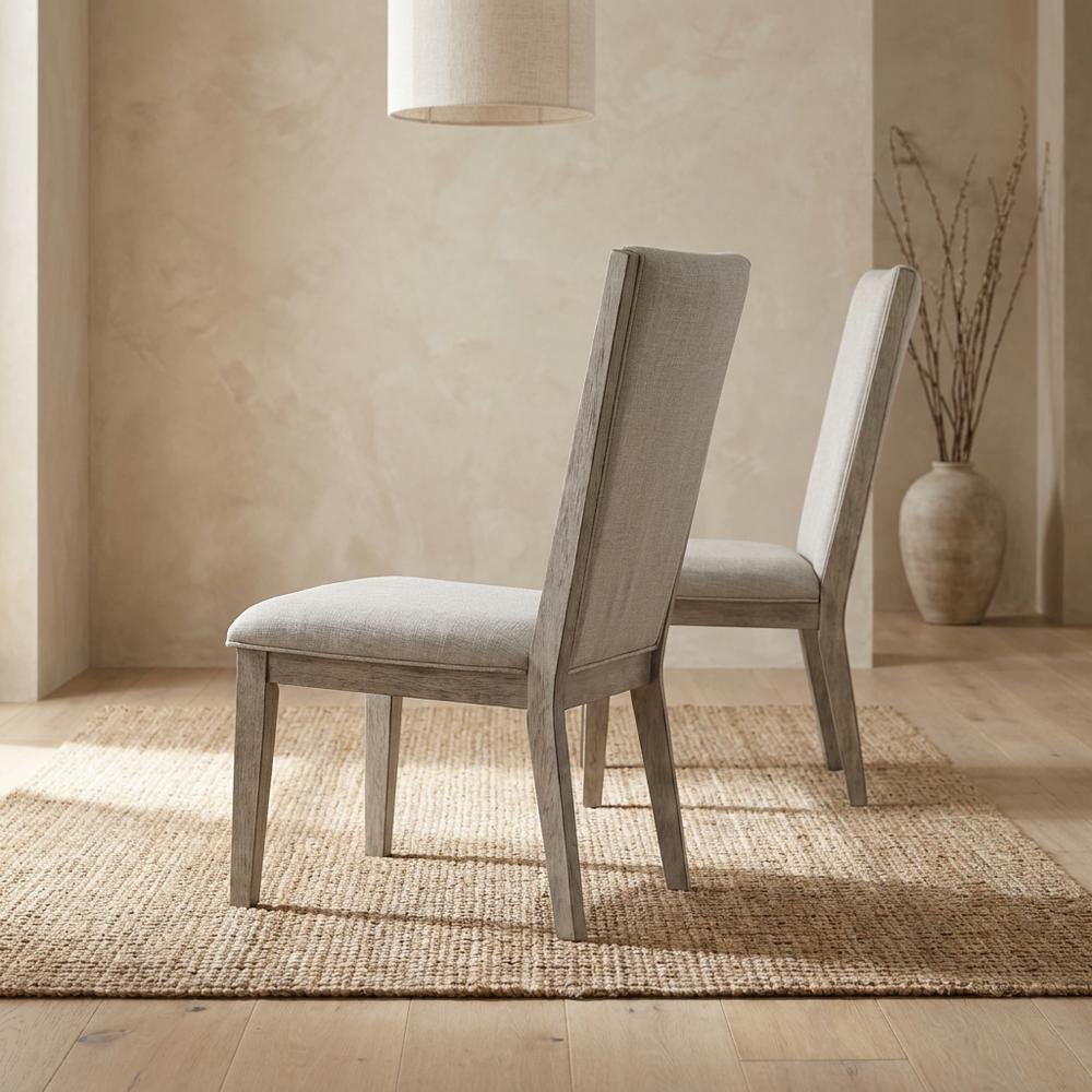 Fabric-Upholstered Armless Dining Side Chairs for Living Room, Fabric & Gray Oak, Set of 2. Picture 4