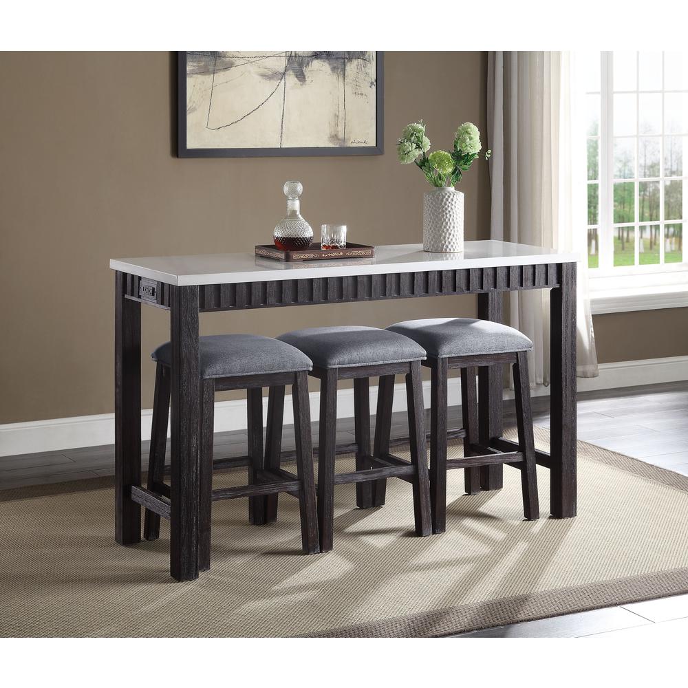 Necalli 4Pc Pack Counter Height Table Set Natural Marble Top & Weathered Espress. Picture 2
