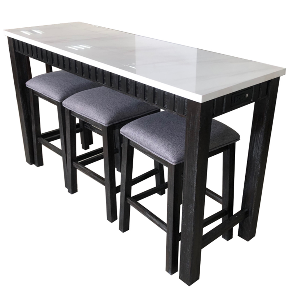 Necalli 4Pc Pack Counter Height Table Set Natural Marble Top & Weathered Espress. Picture 1