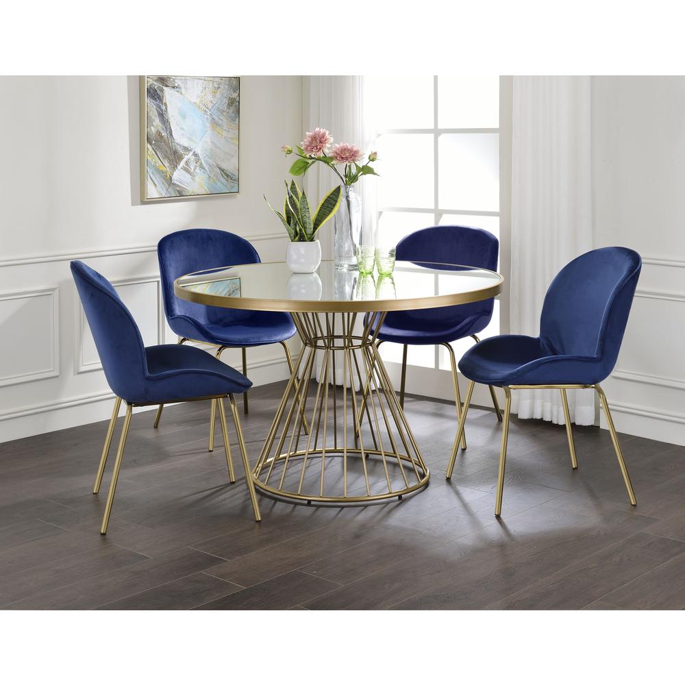 Chuchip Side Chair (Set-2) Blue Velvet & Gold. Picture 2