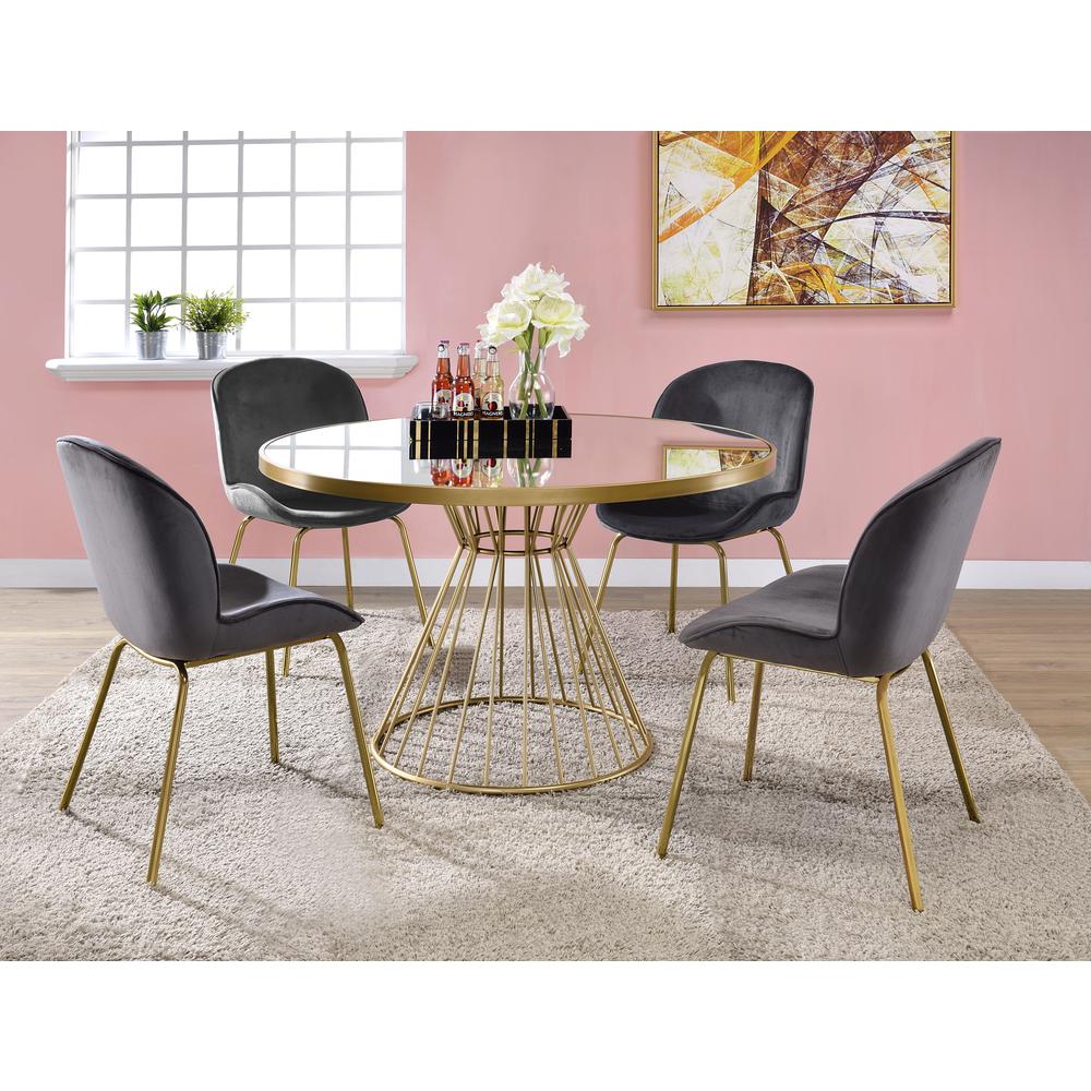 Chuchip Side Chair (Set-2) Gray Velvet & Gold. Picture 2