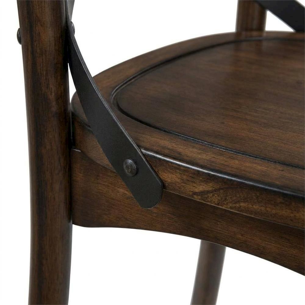 Wood Veneer Armless Dining Chair with Metal X-Back, Dark Oak & Black, Set of 2. Picture 8