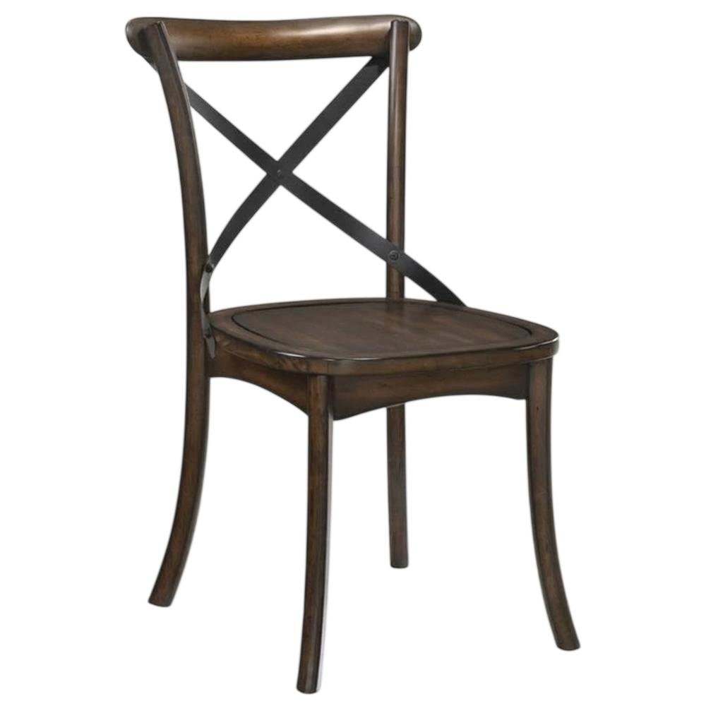 Wood Veneer Armless Dining Chair with Metal X-Back, Dark Oak & Black, Set of 2. Picture 5