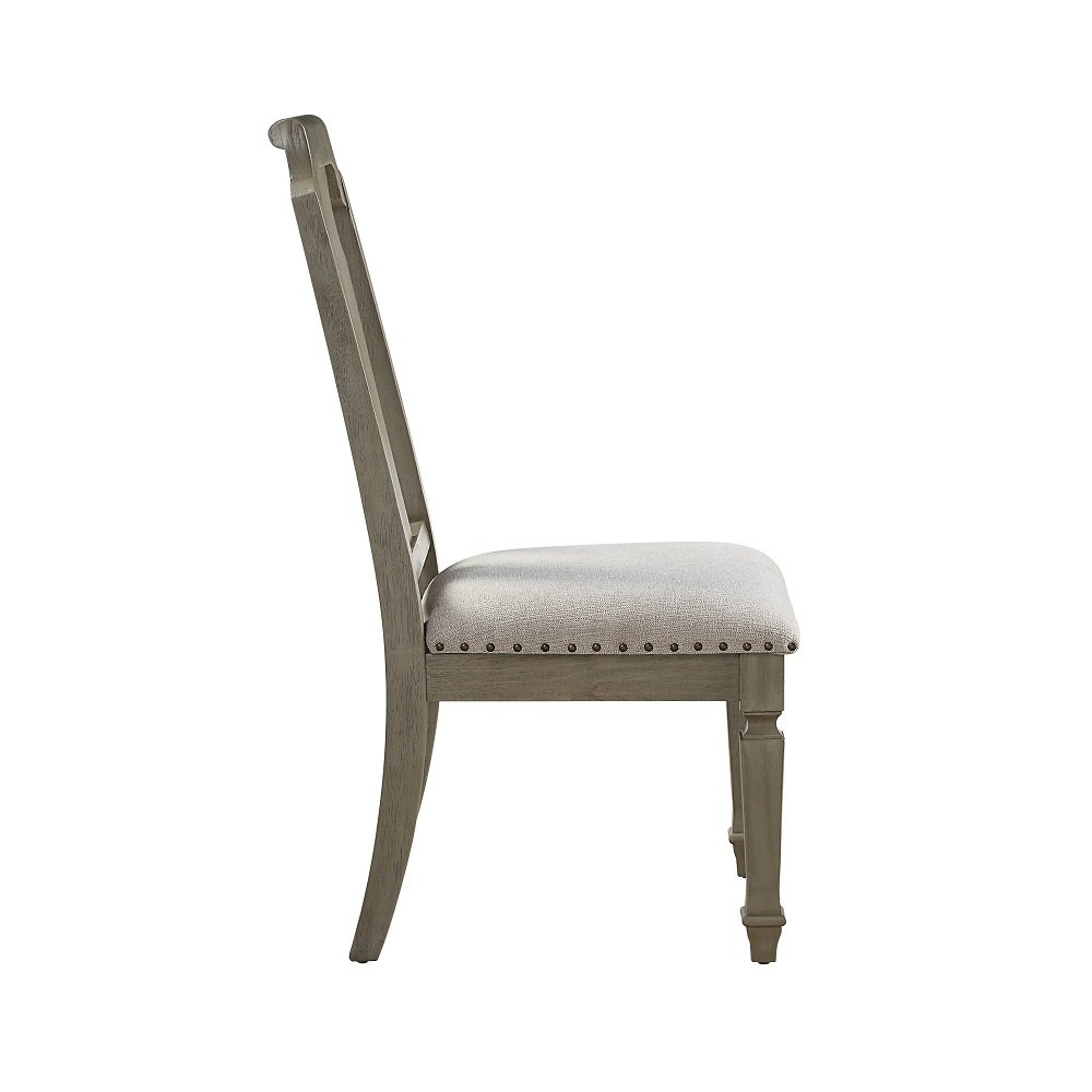Zumala Side Chair (Set-2) Beige Linen & Weathered Oak. Picture 4