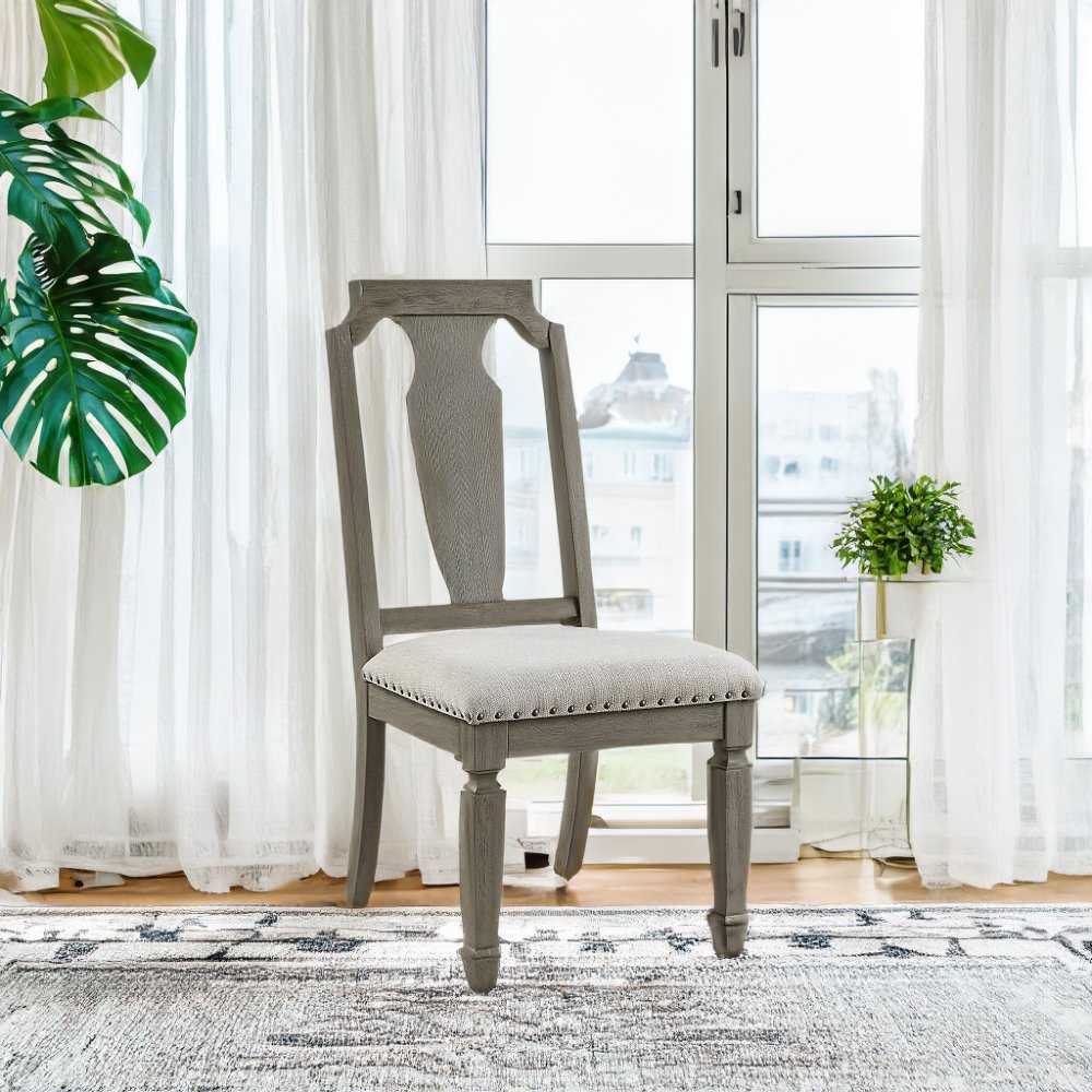 Zumala Side Chair (Set-2) Beige Linen & Weathered Oak. Picture 2