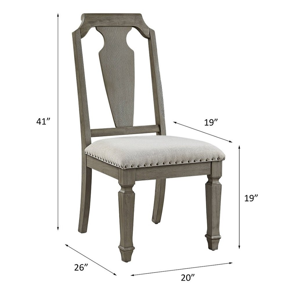 Zumala Side Chair (Set-2) Beige Linen & Weathered Oak. Picture 6