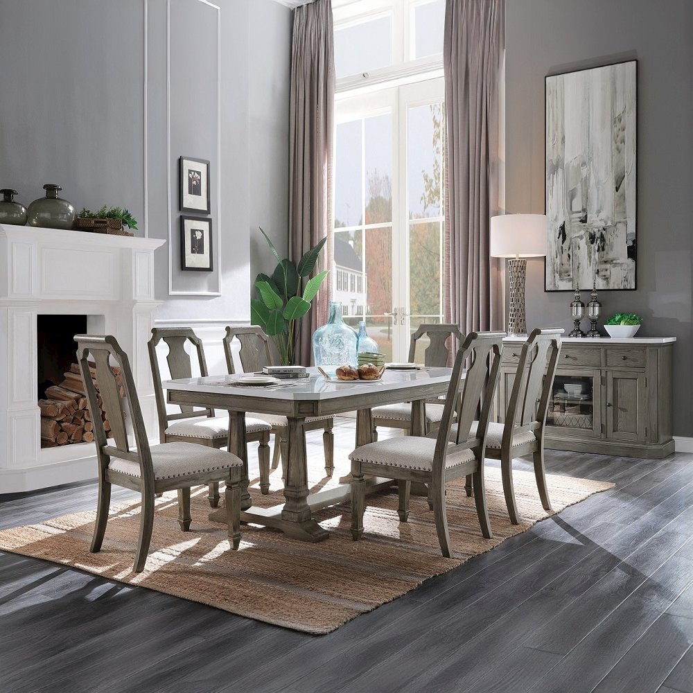 Zumala Side Chair (Set-2) Beige Linen & Weathered Oak. Picture 7