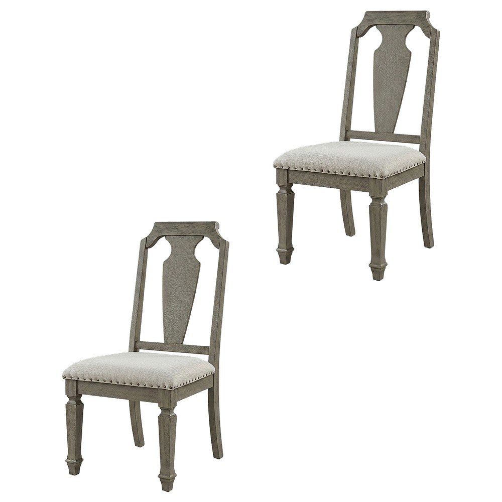 Linen Armless Accent Chair with Rubber Wood Legs, Beige Linen & Weathered Oak, Set of 2. Picture 1