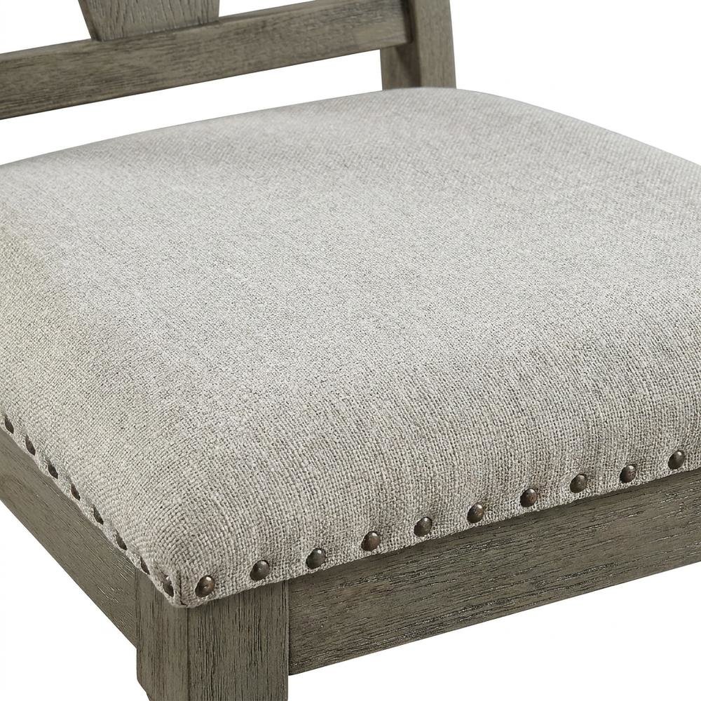 Linen Armless Accent Chair with Rubber Wood Legs, Beige Linen & Weathered Oak, Set of 2. Picture 7