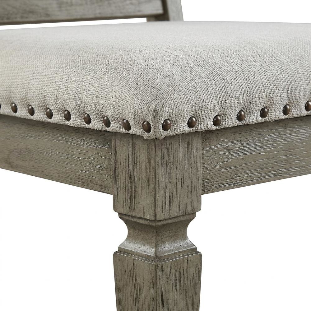 Linen Armless Accent Chair with Rubber Wood Legs, Beige Linen & Weathered Oak, Set of 2. Picture 8
