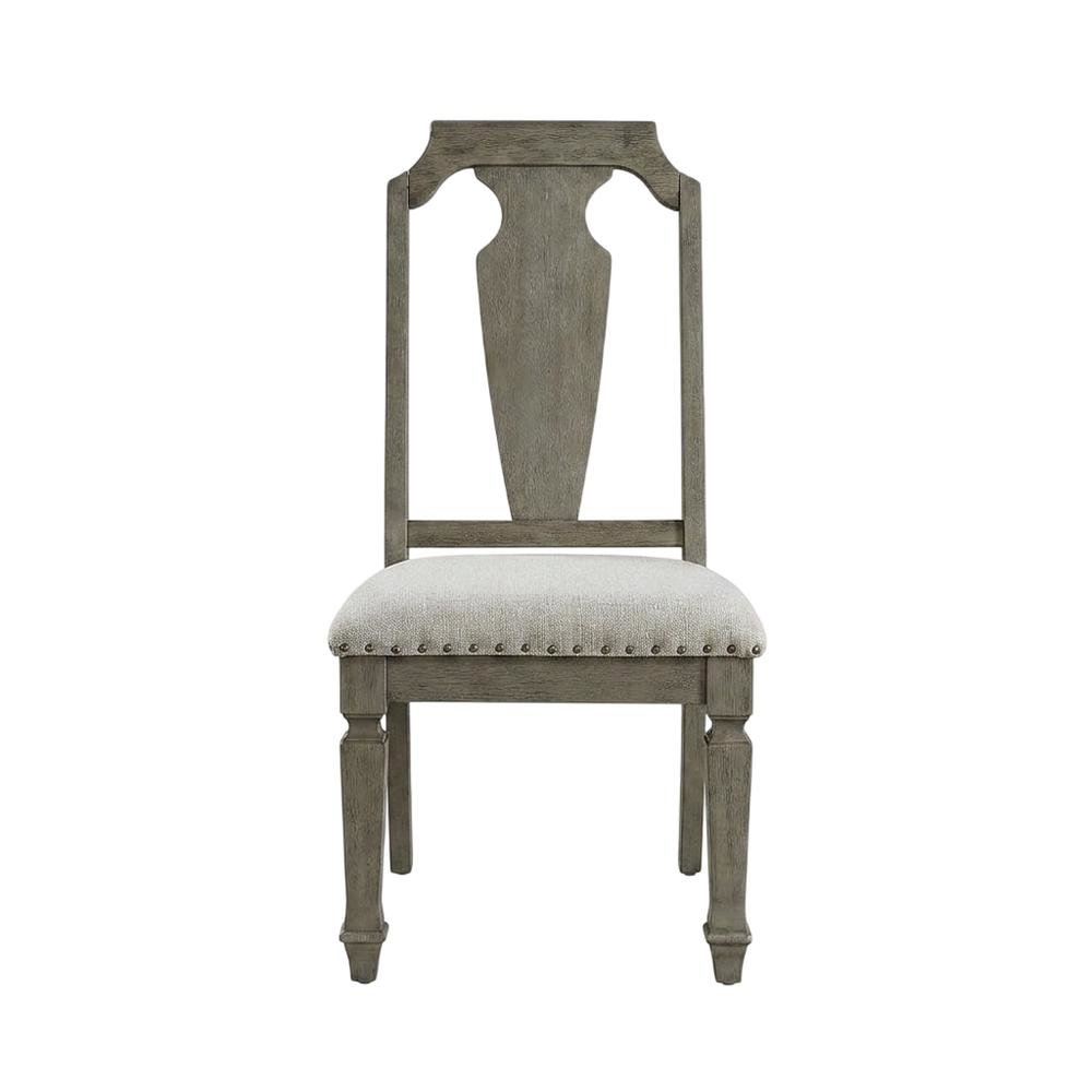 Linen Armless Accent Chair with Rubber Wood Legs, Beige Linen & Weathered Oak, Set of 2. Picture 2