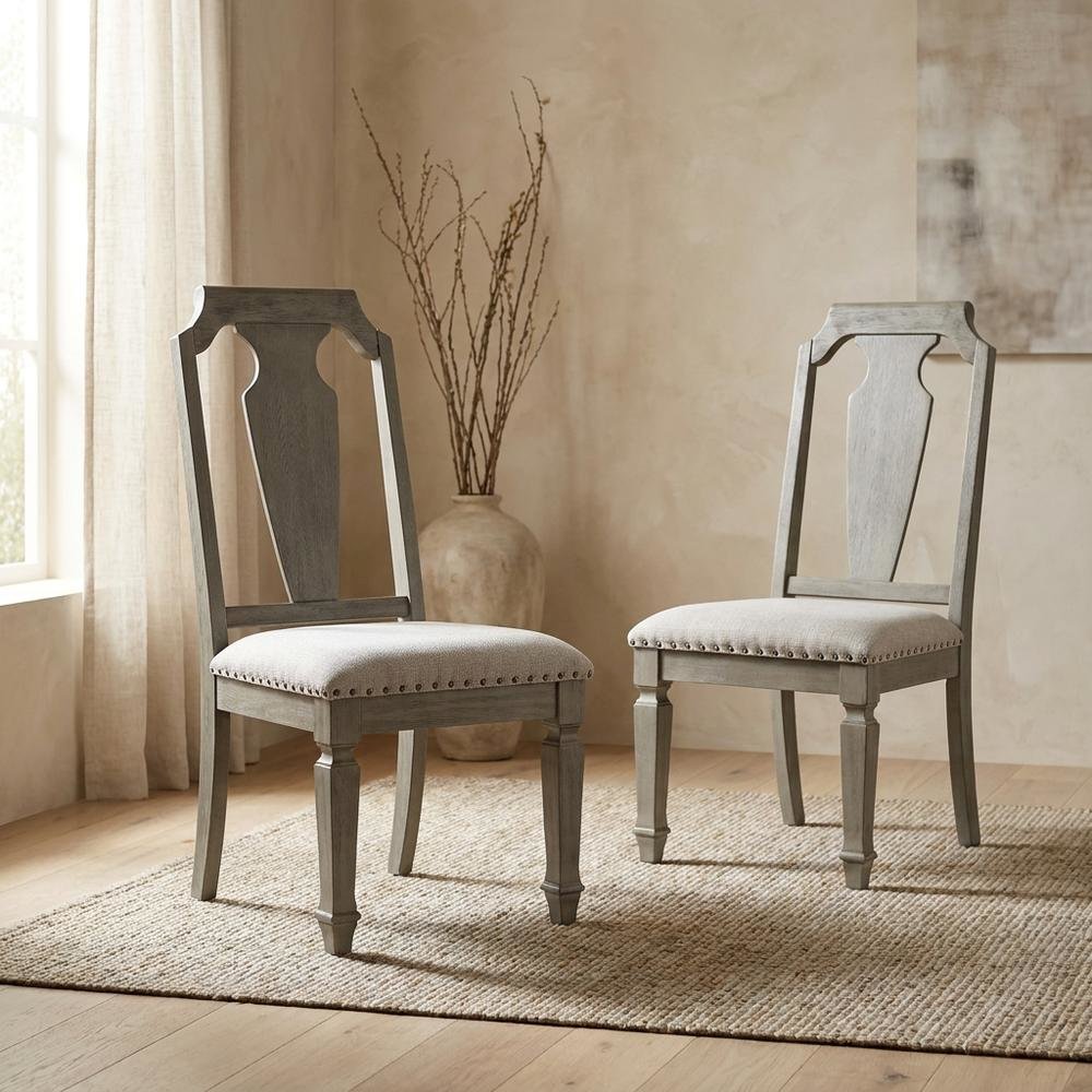Linen Armless Accent Chair with Rubber Wood Legs, Beige Linen & Weathered Oak, Set of 2. Picture 4