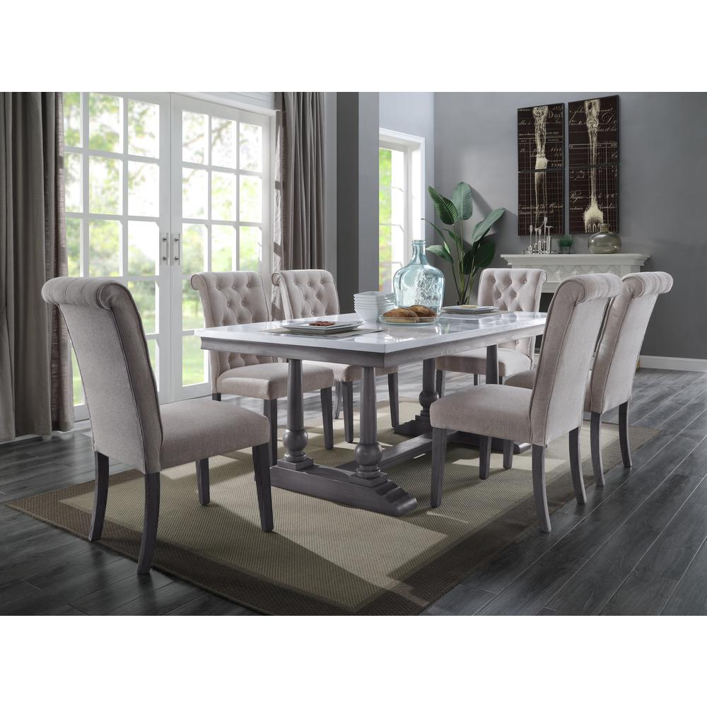 ACME Yabeina Side Chair (Set-2), Beige Linen & Gray Finish. Picture 1