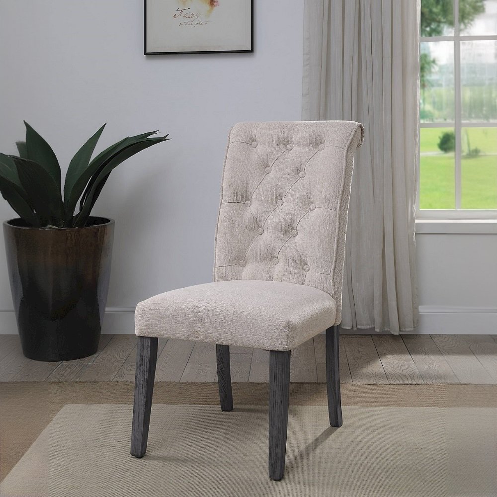 Yabeina Side Chair (Set-2) Beige Linen & Gray. Picture 2