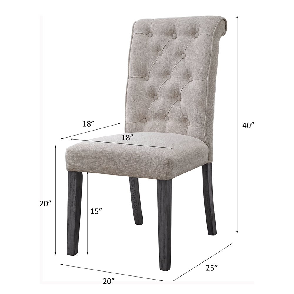 Yabeina Side Chair (Set-2) Beige Linen & Gray. Picture 6