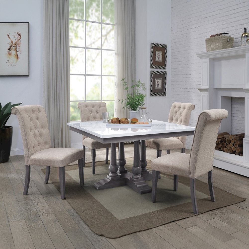 Yabeina Side Chair (Set-2) Beige Linen & Gray. Picture 7