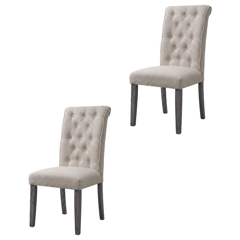 Linen Armless Accent Chair with Hickory Wood Frame, Beige Linen & Gray, Set of 2. Picture 1