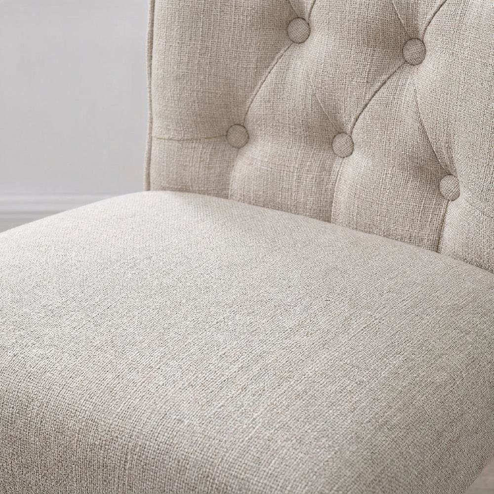 Linen Armless Accent Chair with Hickory Wood Frame, Beige Linen & Gray, Set of 2. Picture 7