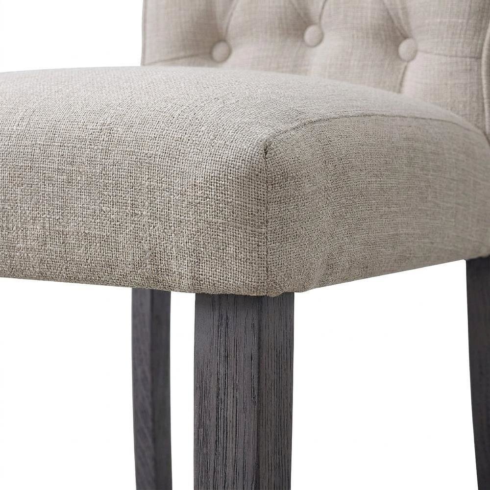 Linen Armless Accent Chair with Hickory Wood Frame, Beige Linen & Gray, Set of 2. Picture 8
