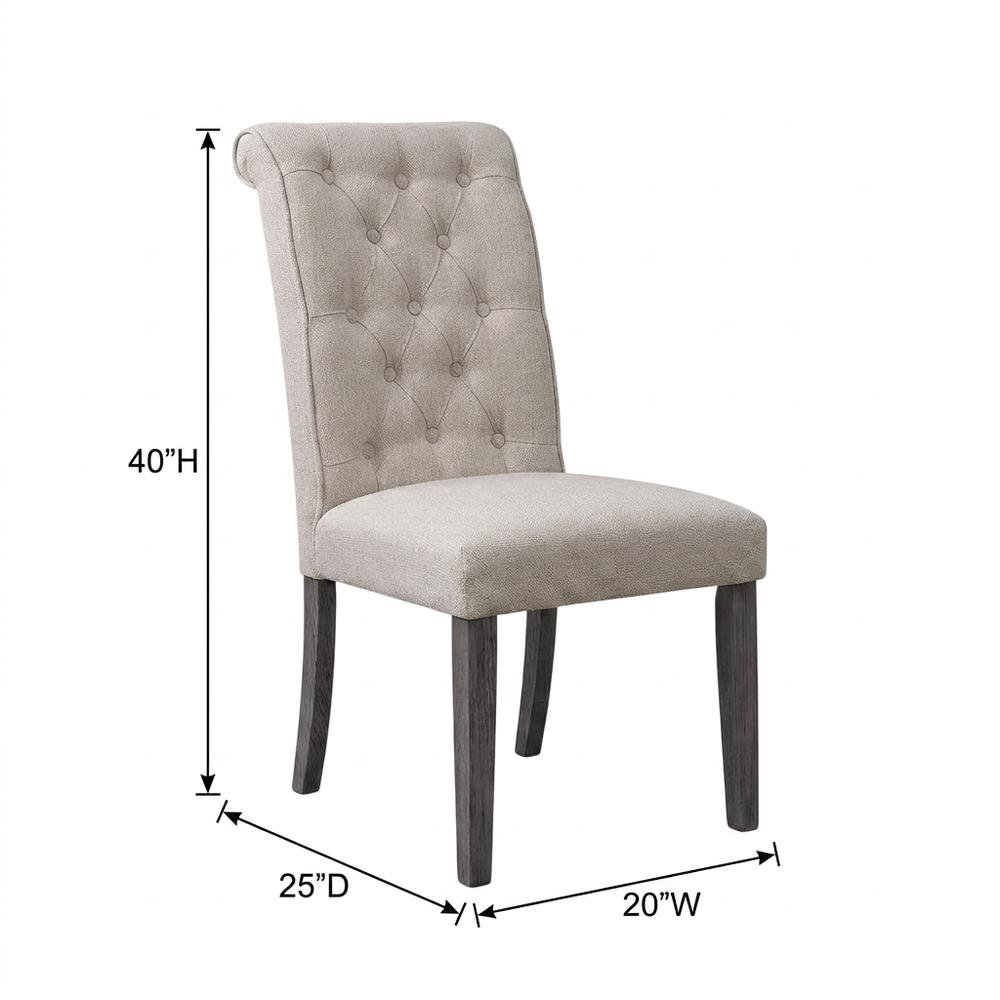 Linen Armless Accent Chair with Hickory Wood Frame, Beige Linen & Gray, Set of 2. Picture 6