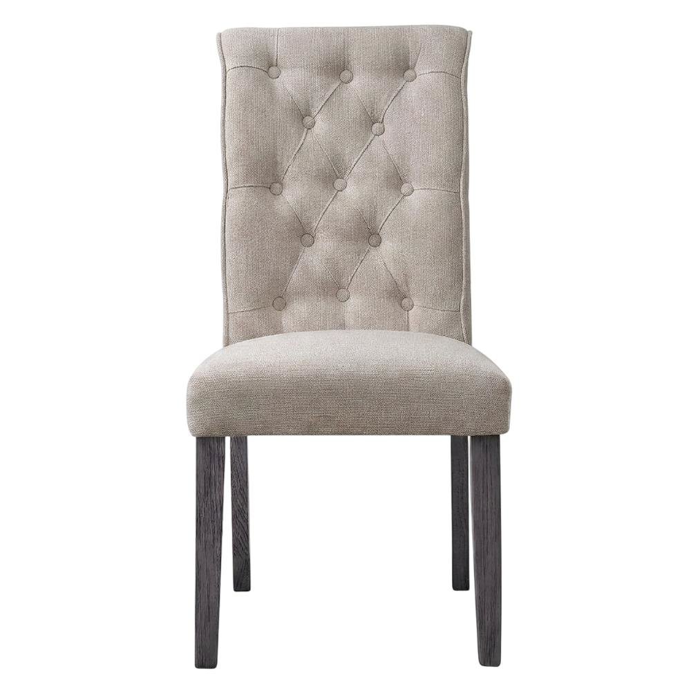 Linen Armless Accent Chair with Hickory Wood Frame, Beige Linen & Gray, Set of 2. Picture 2