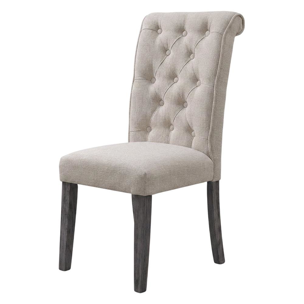 Linen Armless Accent Chair with Hickory Wood Frame, Beige Linen & Gray, Set of 2. Picture 5