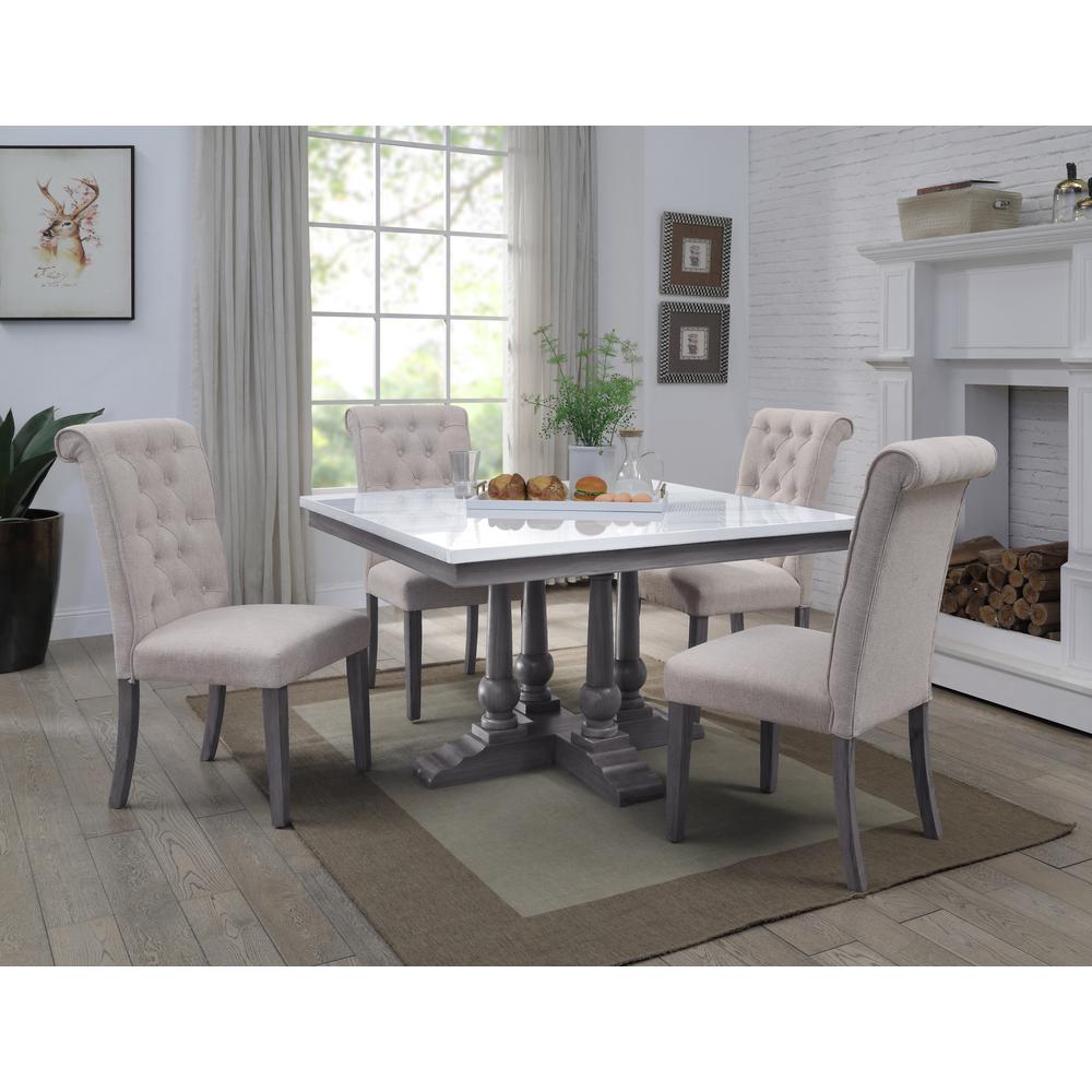 ACME Yabeina Side Chair (Set-2), Beige Linen & Gray Finish. Picture 3