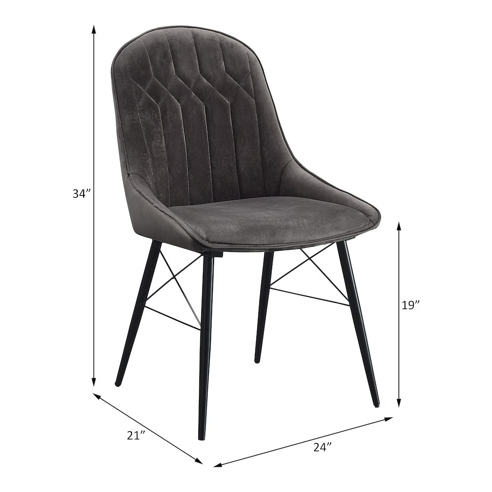 Abraham Side Chair (Set-2) Gray Fabric & Black. Picture 6
