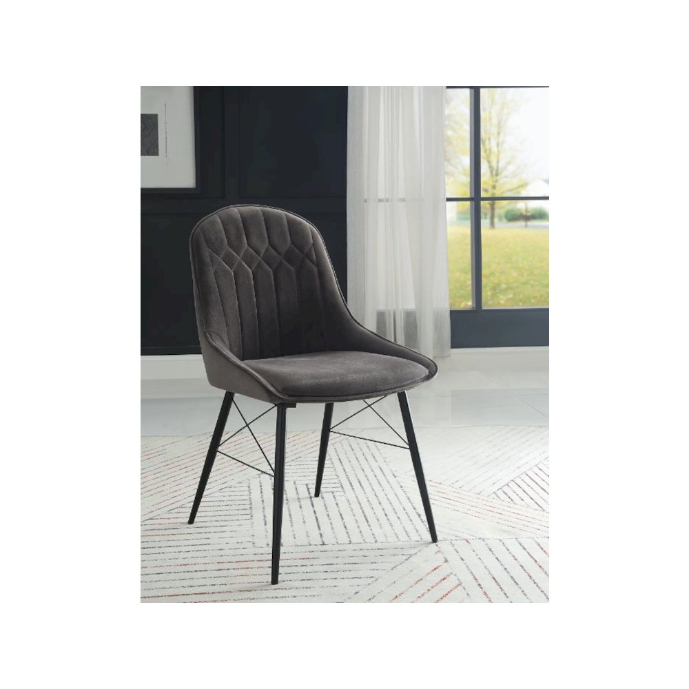 Abraham Side Chair (Set-2) Gray Fabric & Black. Picture 5